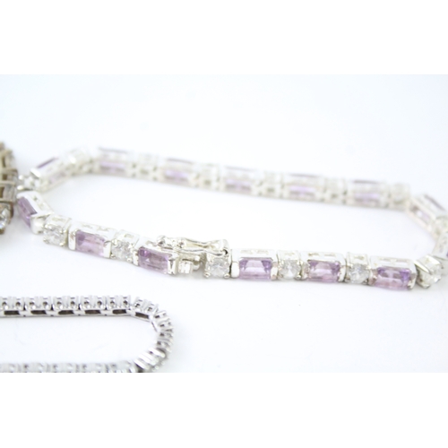 305 - Collection of Sterling Silver Gemstone Bracelets inc. CZ, Amethyst x 3 38g