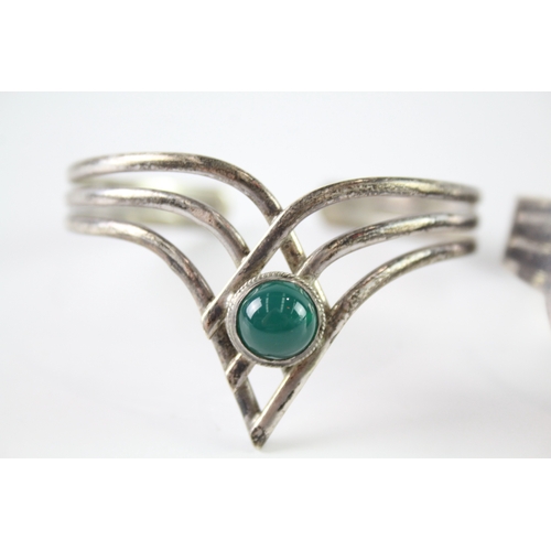 312 - Collection of Sterling Silver Bangles inc. Taxco, Chrysoprase, Inlay x 2 54g