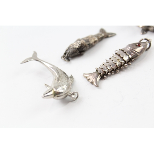 314 - Collection of Sterling Silver Animal Pendants inc. Articulated Fish x 7 56g