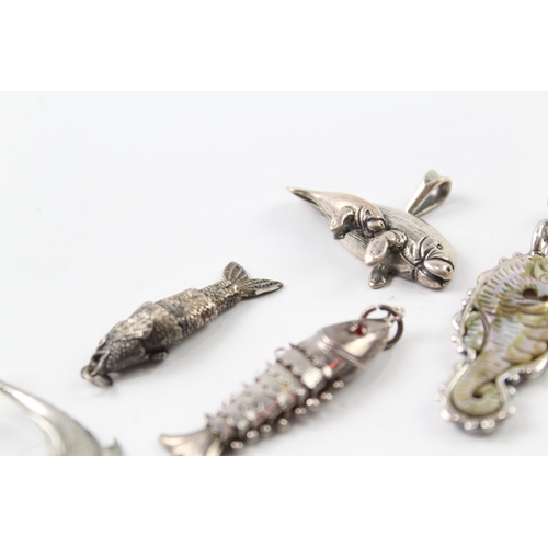 314 - Collection of Sterling Silver Animal Pendants inc. Articulated Fish x 7 56g