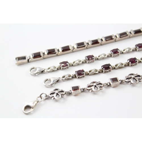 318 - Collection of Sterling Silver Tennis Bracelets inc. Garnet, Marcasite x 4 40g