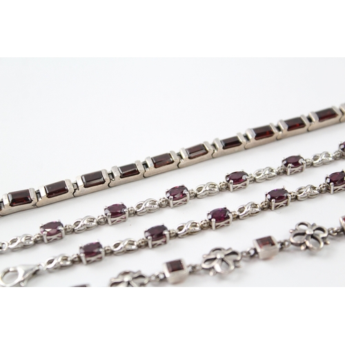 318 - Collection of Sterling Silver Tennis Bracelets inc. Garnet, Marcasite x 4 40g