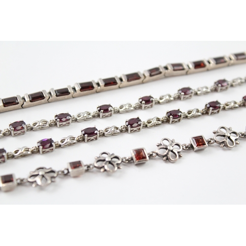 318 - Collection of Sterling Silver Tennis Bracelets inc. Garnet, Marcasite x 4 40g