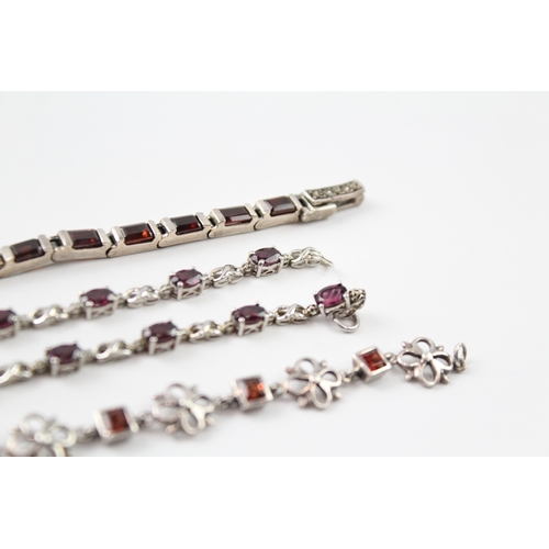 318 - Collection of Sterling Silver Tennis Bracelets inc. Garnet, Marcasite x 4 40g