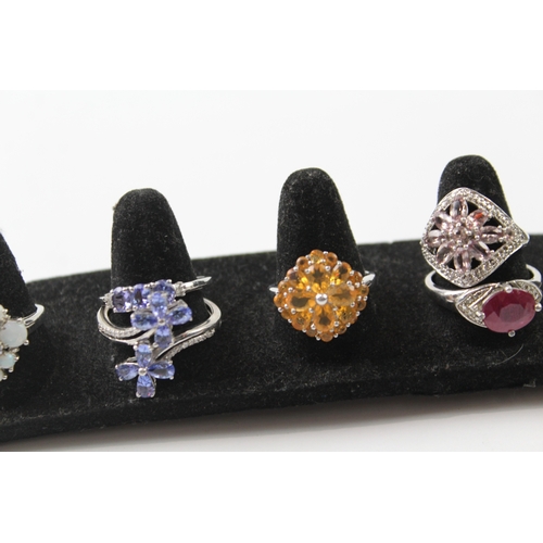 319 - Collection of Sterling Silver Gemstone Rings inc. Opal, Ruby, Tanzanite x 8 31g