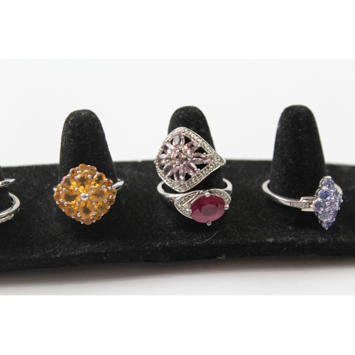 319 - Collection of Sterling Silver Gemstone Rings inc. Opal, Ruby, Tanzanite x 8 31g