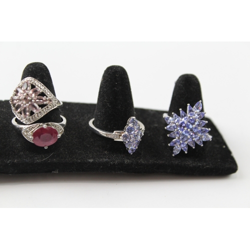 319 - Collection of Sterling Silver Gemstone Rings inc. Opal, Ruby, Tanzanite x 8 31g