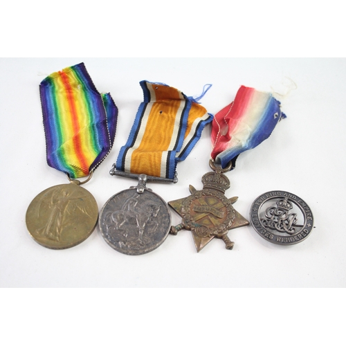 371 - WW1 1914-15 Star Medal Trio & Silver War Badge 12665 Pte R.W. Davy Yorks LI x 4