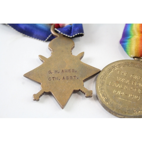 377 - WW1 1914-15 Star Medal Trio G.R Ames Canteen Assistant x 3