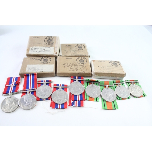 380 - Boxed WW2 War & Defence Medals Inc Woman's RAF, Etc x 5