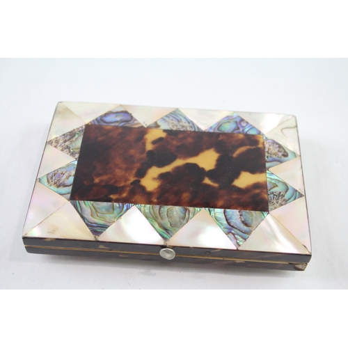 386 - Antique Card Case Mother of Pearl Abalone & Tortoise Shell