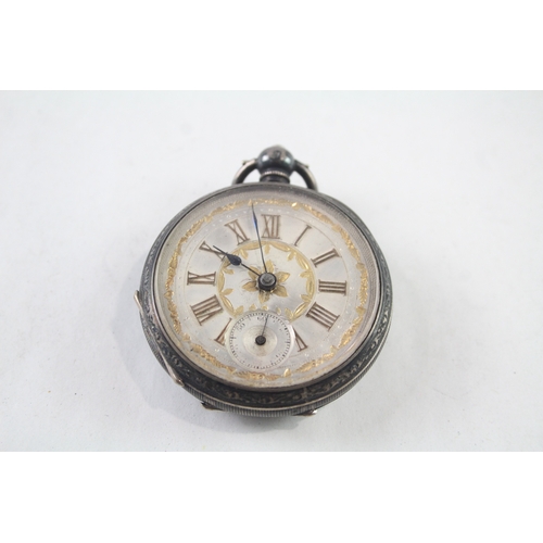 427 - Vintage 935 Decorated Silver Pocket Watch Key-Wind WATCH RUNS