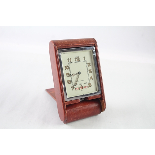 433 - Vintage Le-Coultre Travel Calendar Clock Hand-Wind WATCH RUNS