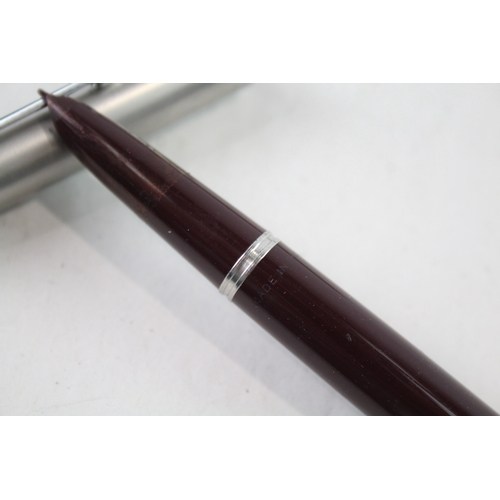 442 - Vintage Parker 51 Burgundy Fountain Pen w/ 14ct Gold Nib, Original Box WRITING