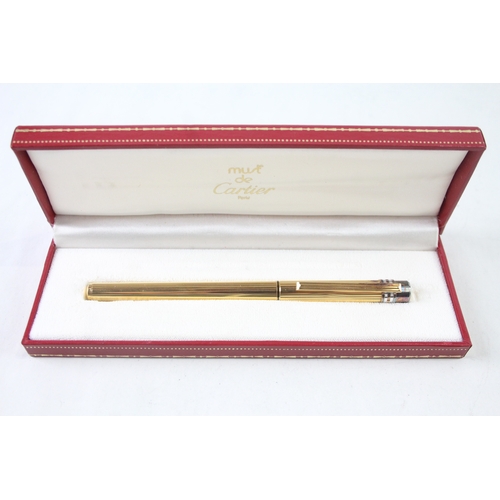 450 - Vintage Must De Cartier Gold Plated Cased Fountain Pen w/ 18ct Gold Nib WRITING