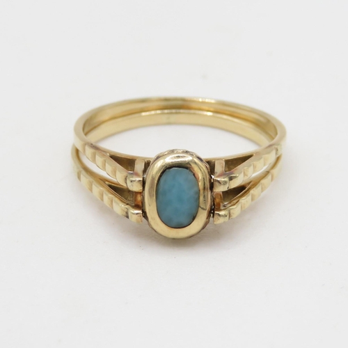 154 - 9ct gold onyx and amazonite interchangeable ring (3g) Size O