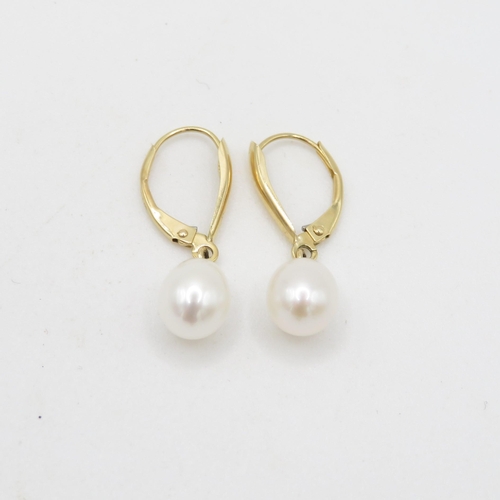 185 - 14ct gold cultured pearl lever back earrings (2.2g)