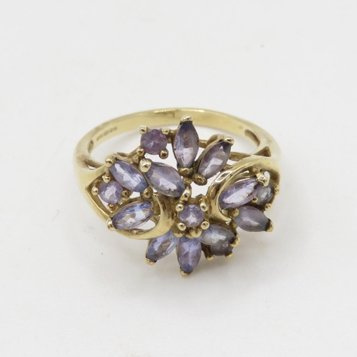 192 - 9ct gold tanzanite cluster ring (3.1g) Size O