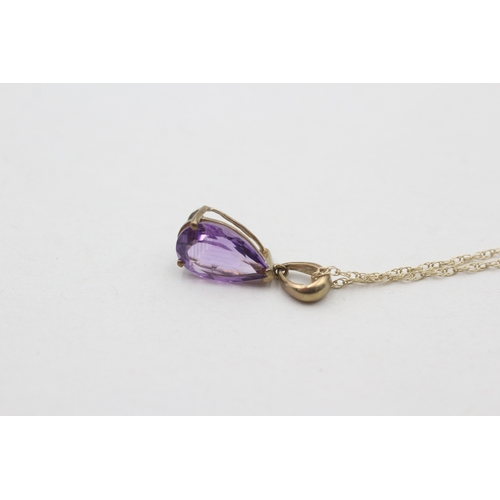 136 - 9ct gold pear cut amethyst set pendant necklace (1.6g)