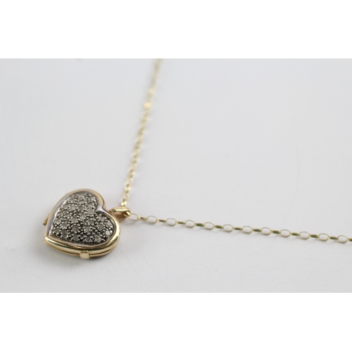 138 - 9ct gold diamond heart locket pendant on chain (3.7g)