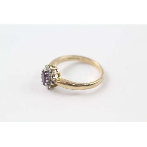 148 - 9ct gold amethyst and diamond halo ring (3.3g) Size Q