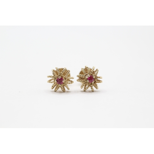 155 - 9ct gold ruby set caged stud earrings (2g)