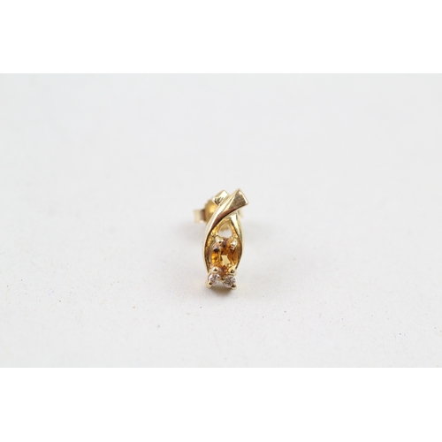 157 - 9ct gold citrine & diamond stud earrings (1.6g)