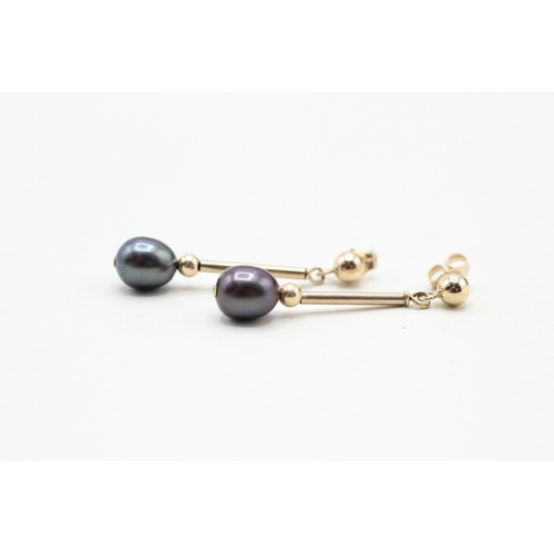 168 - 9ct gold and cultured pearl drop stud earrings (1.4g)