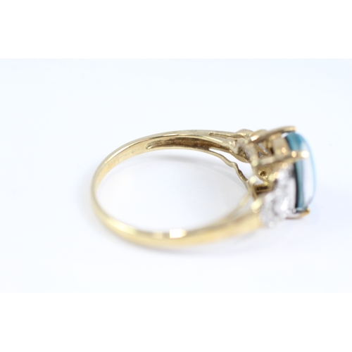 176 - 9ct gold diamond and opal triplet framed ring (2.9g) Size P 1/2