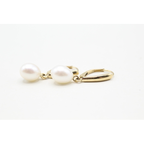 185 - 14ct gold cultured pearl lever back earrings (2.2g)