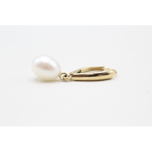 185 - 14ct gold cultured pearl lever back earrings (2.2g)