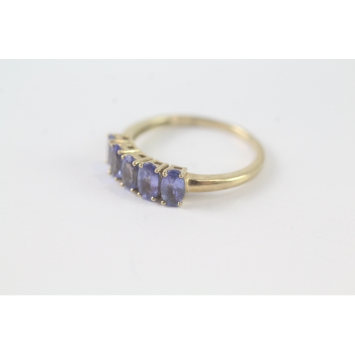 194 - 9ct gold five stone tanzanite ring (1.6g) Size M