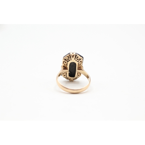 2 - 9ct gold onyx and diamond initial ring (3.5g) Size L