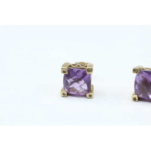 26 - 9ct gold amethyst and white gemstone stud earrings (3.8g)