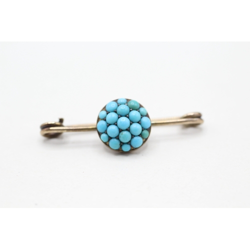 3 - 15ct gold and turquoise brooch (3.4g)