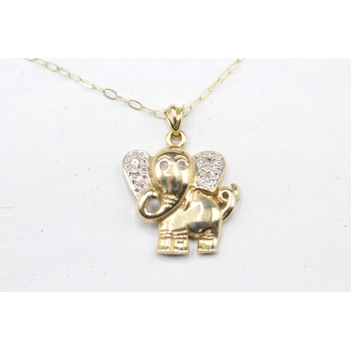 35 - 9ct gold diamond elephant pendant on chain (1.9g)