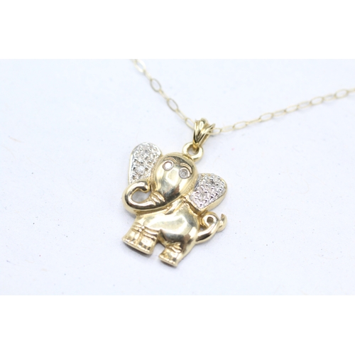 35 - 9ct gold diamond elephant pendant on chain (1.9g)