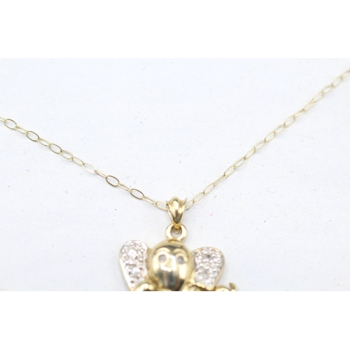 35 - 9ct gold diamond elephant pendant on chain (1.9g)