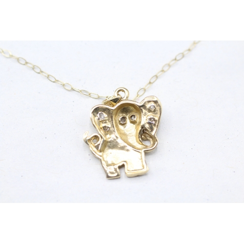 35 - 9ct gold diamond elephant pendant on chain (1.9g)