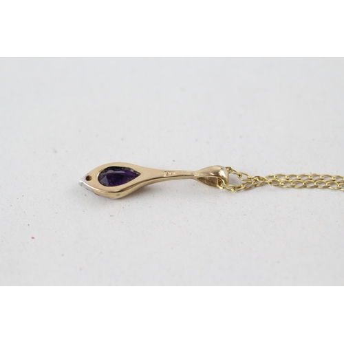 37 - 9ct gold amethyst & diamond drop pendant necklace (2.1g)