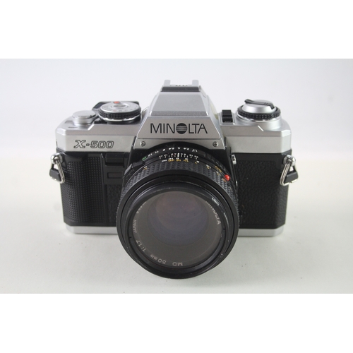 403 - Vintage Minolta X-500 SLR Film Camera Working w/ Minolta 50mm F/1.7 Lens