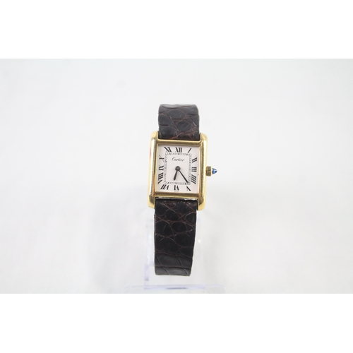 416 - Vintage Cartier Tank Watch w/ Chanel Leather Strap Hand-Wind WATCH RUNS