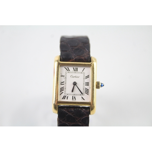 416 - Vintage Cartier Tank Watch w/ Chanel Leather Strap Hand-Wind WATCH RUNS