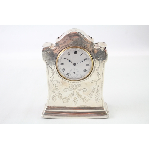 433 - Vintage Sterling Silver Fronted Mantle Clock Hand-Wind Spares/Repairs