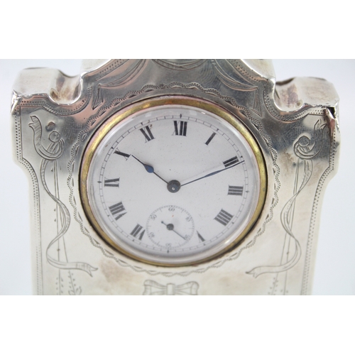 433 - Vintage Sterling Silver Fronted Mantle Clock Hand-Wind Spares/Repairs