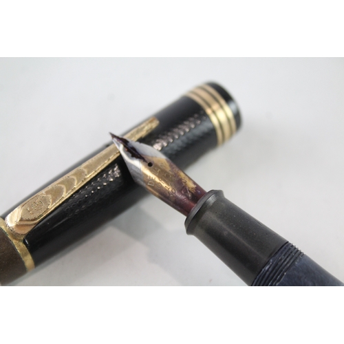 437 - Vintage De La Rue Onoto Magna Black Fountain Pen w/ 14ct Gold Nib WRITING