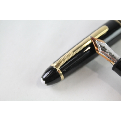 441 - Montblanc Meisterstuck Black Resin Fountain Pen w/ 14ct White Gold Nib WRITING