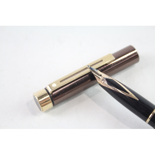 446 - Vintage Sheaffer Targa Brown Fountain Pen w/ 14ct Gold Nib WRITING