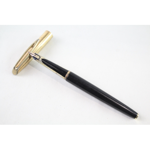 449 - Vintage Waterman C/F Black Fountain Pen w/ 14ct Nib, Gold Plate Cap WRITING