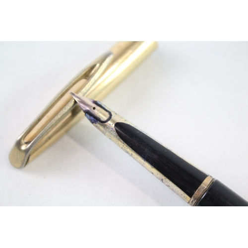 449 - Vintage Waterman C/F Black Fountain Pen w/ 14ct Nib, Gold Plate Cap WRITING